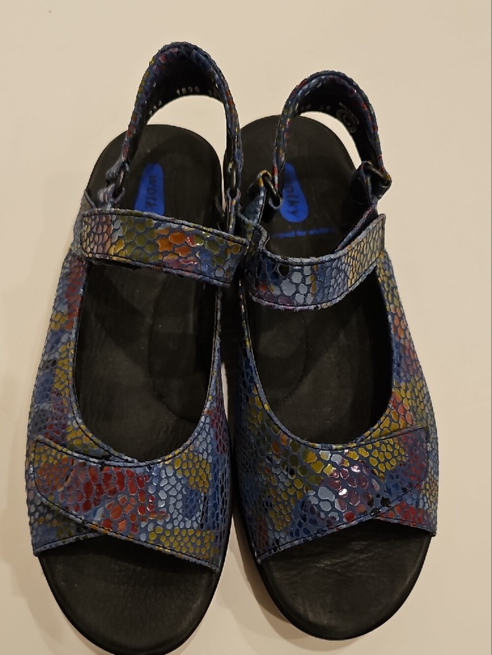 Wolky Jewel Fantasy Pichu Blue Multi-Color Snake-Print Adjustable Strap Sandals - Picture 2 of 9